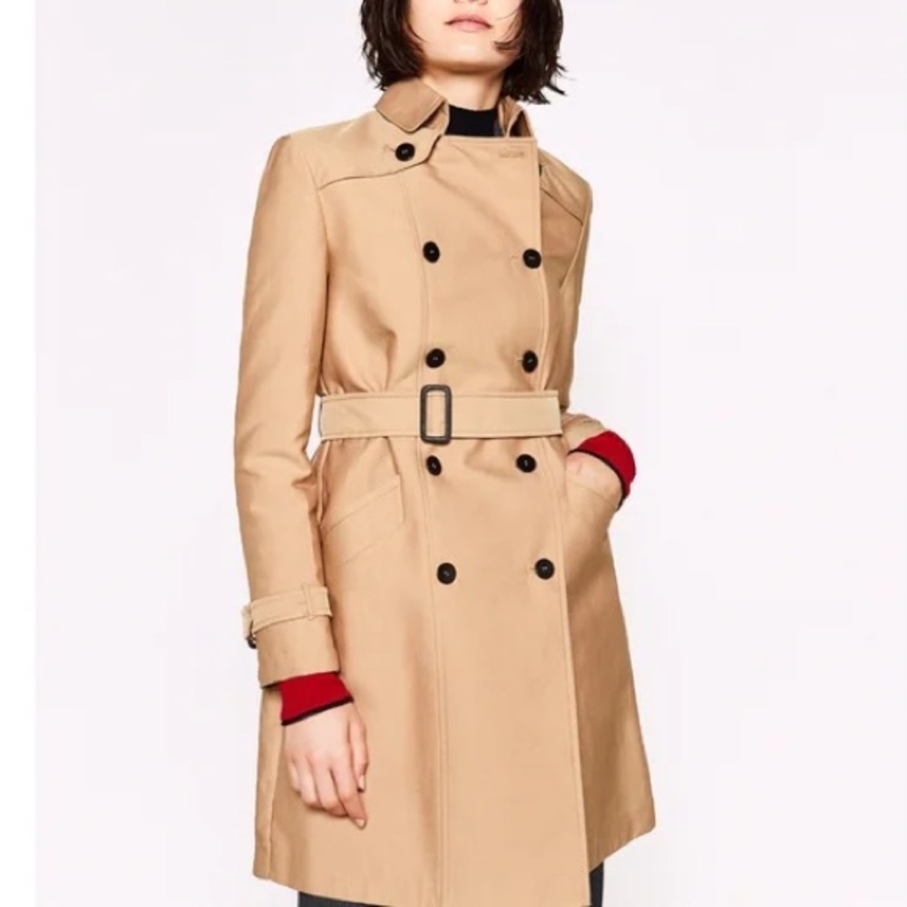 Zara Beige Double-Breasted Trench Coat